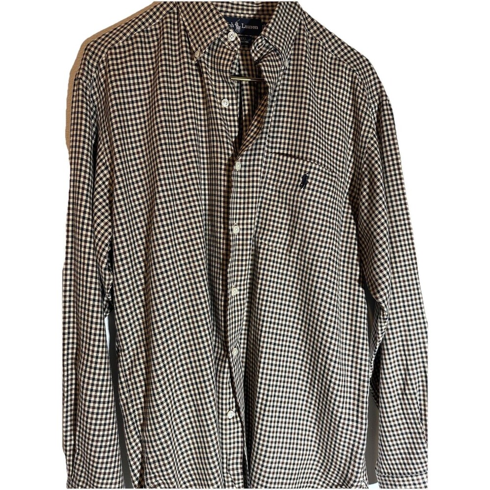 Ralph Lauren Brown & Black LS Button Down Plaid Shirt McMeel 100% Cotton sz M